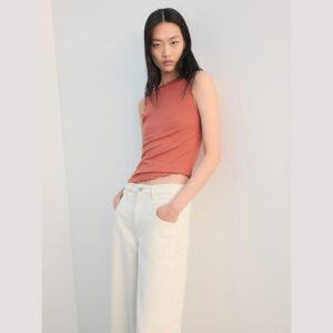 Mango - Round Neck Sleeveless Fitted Top with Scalloped Hem