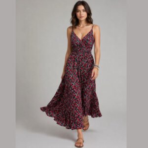 Suo - Floral Print A-Line Maxi Dress